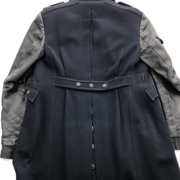 Burberry Prorsum Navy Topcoat with Leather Sleeves - Picture 5 of 13